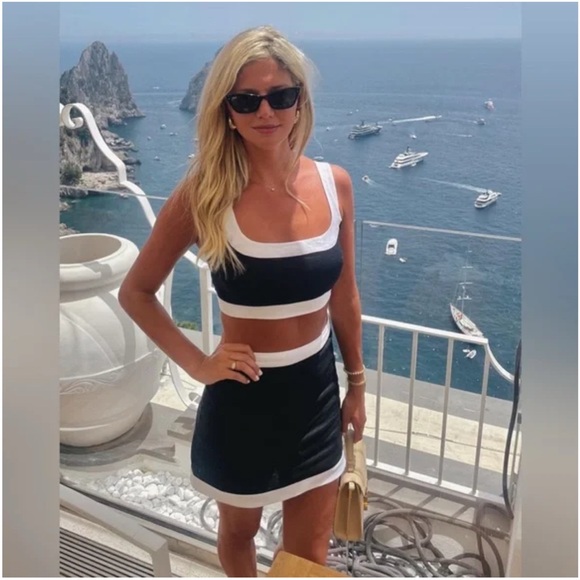 Reformation Dresses & Skirts - Reformation Black and White Two-Piece Crop Top and Mini Skirt Set